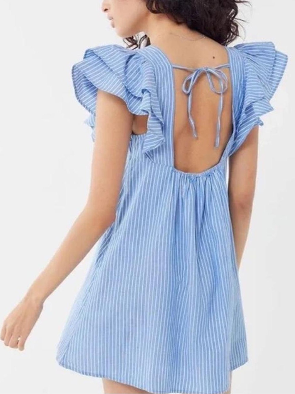 Urban Outfitters La Petite Tie-Back Babydoll Dress 100% Cotton Blue Stripe